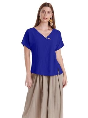 Oh My Gauze Mike 100% Cotton Blouse Cobalt Womens 1